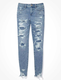 Exclusive Super Skinny Light Blue Wash Jeans Distressed Customized Women Jeans Ripped