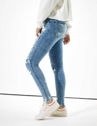 Exclusive Super Skinny Light Blue Wash Jeans Distressed Customized Women Jeans Ripped