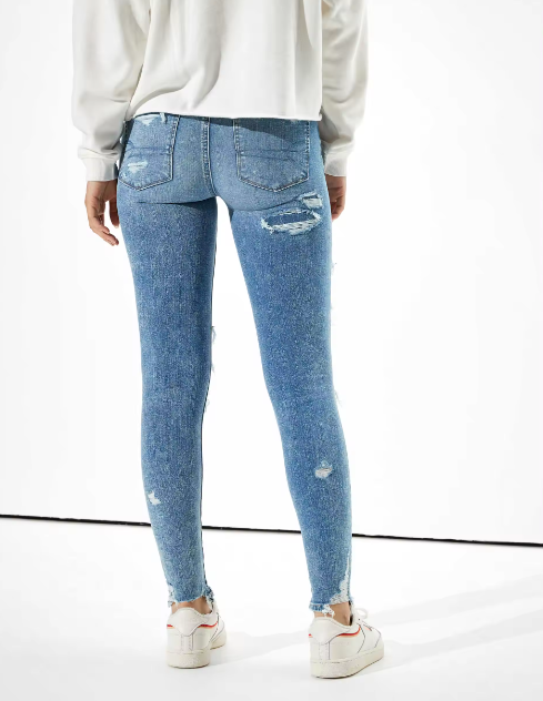 Exclusive Super Skinny Light Blue Wash Jeans Distressed Customized Women Jeans Ripped